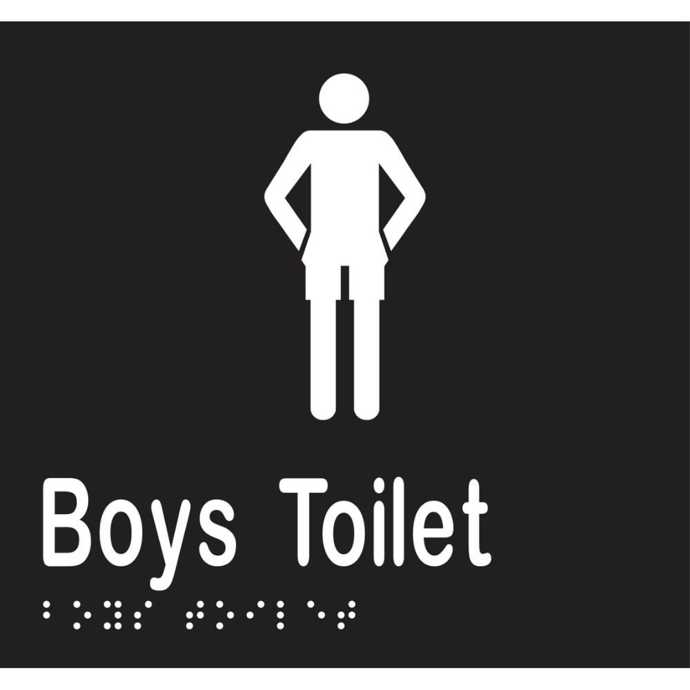 Boys Toilet Braille Sign - Vinyl - Black with White Infill