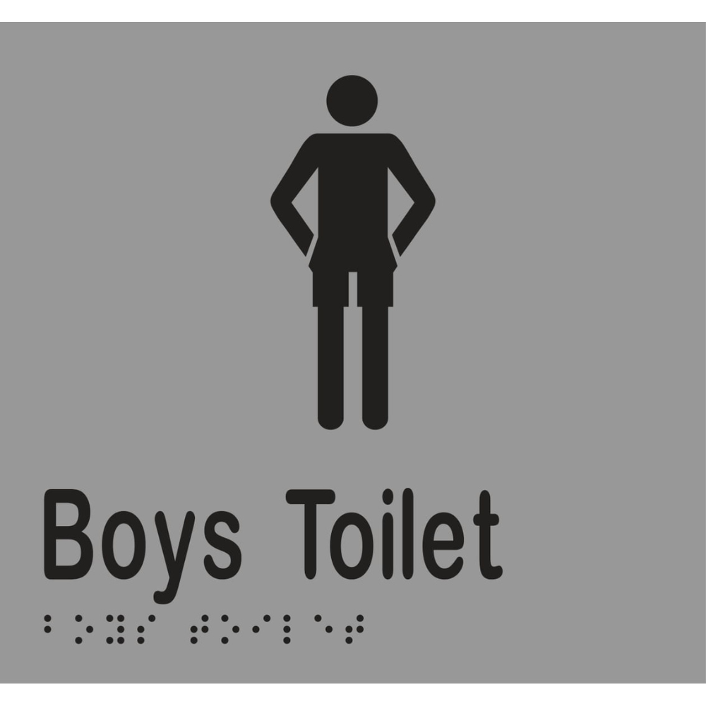 Boys Toilet Braille Sign - Vinyl - Silver with Black Infill