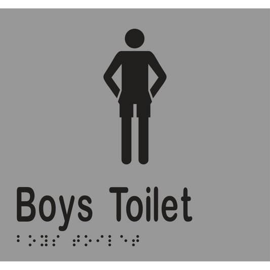 Boys Toilet Braille Sign - Vinyl - Silver with Black Infill