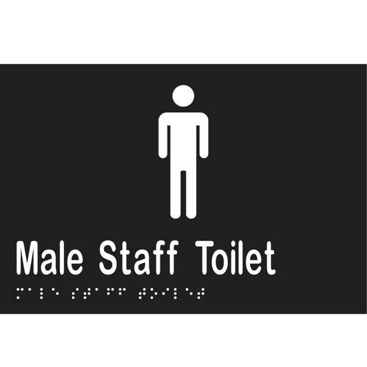Male Staff Toilet Braille Sign - Vinyl - Black with White Infill