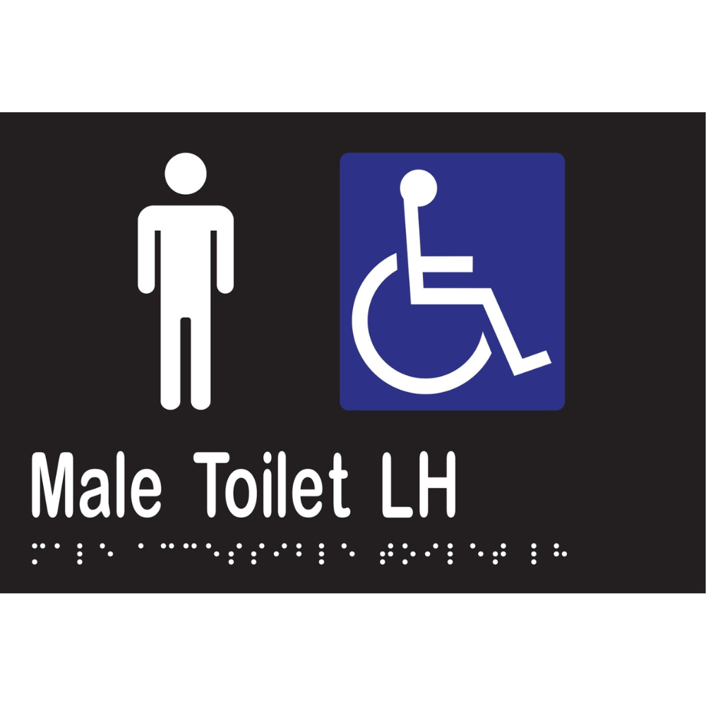 Male Acc Toilet LH Braille Sign - Vinyl - Black with White Infill