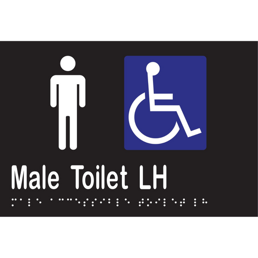 Male Acc Toilet LH Braille Sign - Vinyl - Black with White Infill