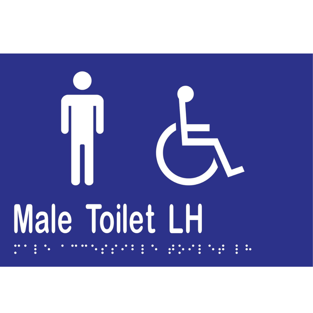 Male Acc Toilet LH Braille Sign -Vinyl - Blue with White Infill
