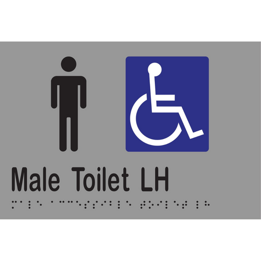 Male Acc Toilet LH Braille Sign - Stainless Steel with Black Infill