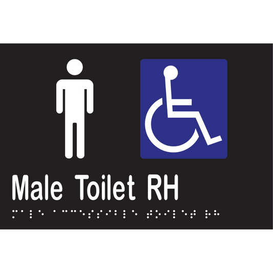 Male Acc Toilet RH Braille Sign - Vinyl - Black with White Infill
