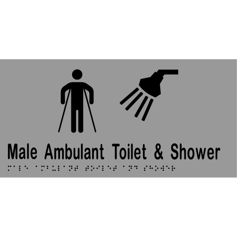 Male Ambulant Toilet & Shower Sign - Vinyl - Silver with Black Infill