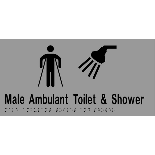 Male Ambulant Toilet & Shower Sign - Vinyl - Silver with Black Infill