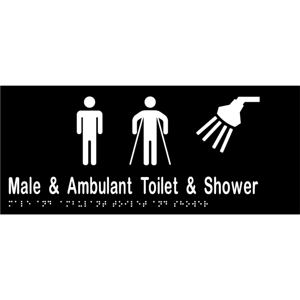 Male & Ambulant Toilet & Shower Sign - Vinyl - Black with White Infill