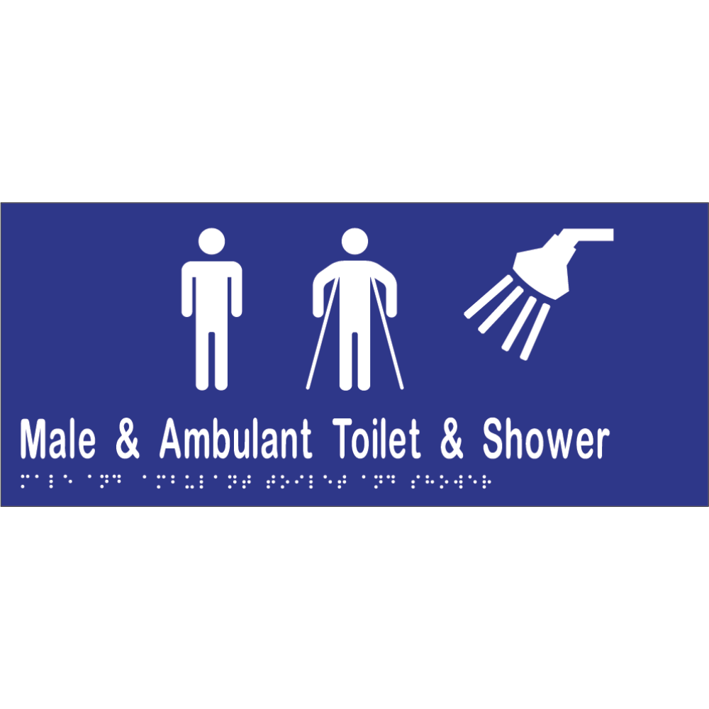Male & Ambulant Toilet & Shower Sign -Vinyl - Blue with White Infill