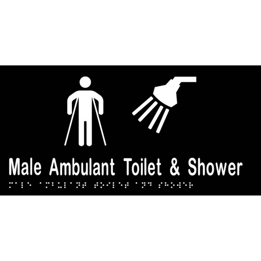 Male Ambulant Toilet & Shower Sign - Vinyl - Black with White Infill