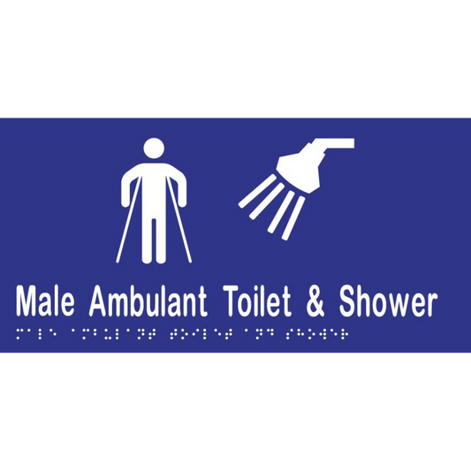Male Ambulant Toilet & Shower Sign -Vinyl - Blue with White Infill