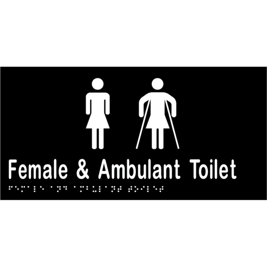 Female & Ambulant Tlt Braille Sign - Vinyl - Black with White Infill