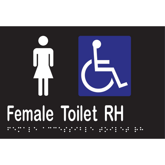 Female Acc Toilet RH Braille Sign - Vinyl - Black with White Infill