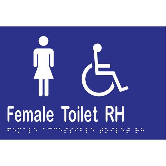 Female Acc Toilet RH Braille Sign -Vinyl - Blue with White Infill