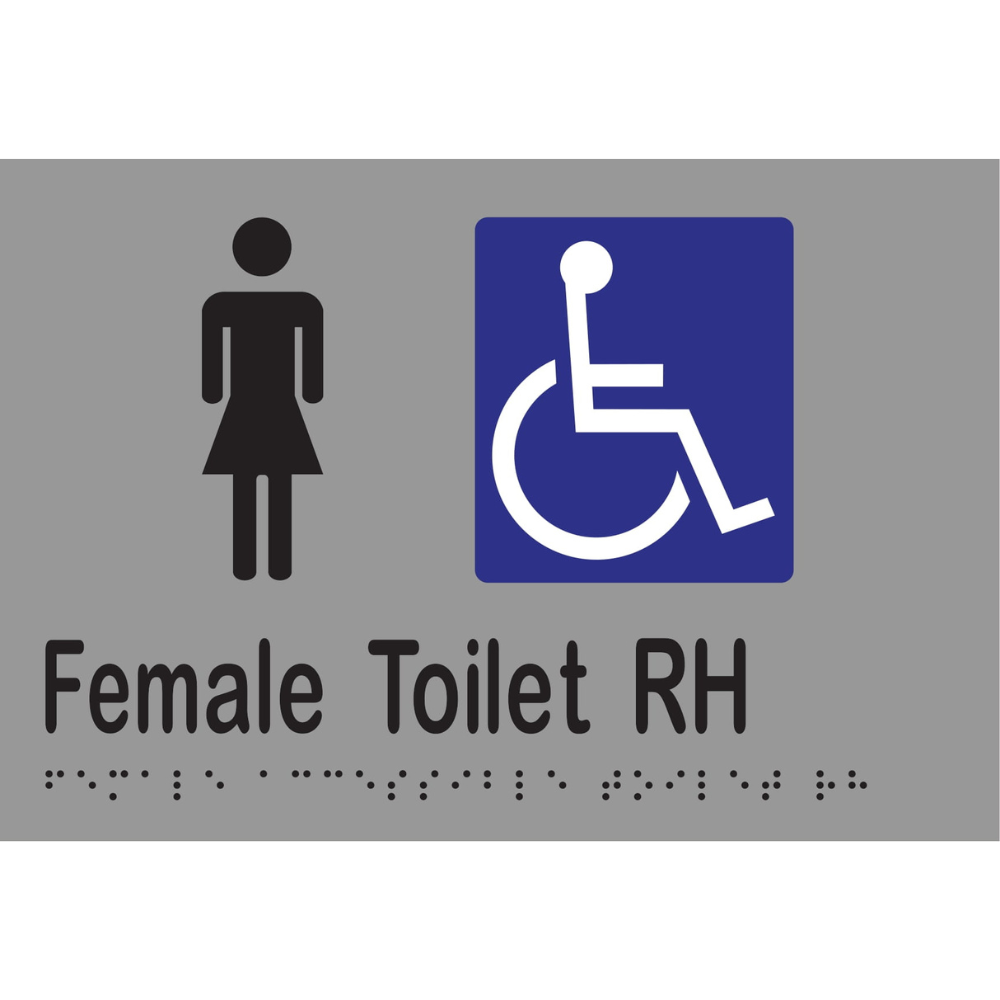 Female Acc Toilet RH Braille Sign - Vinyl - Silver with Black Infill