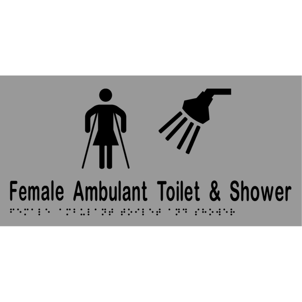 Female Ambulant Toilet & Shower Sign - Stainless Steel with Black Infill
