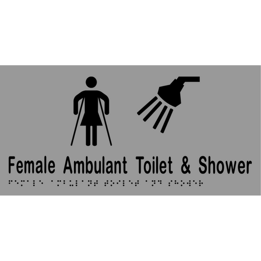 Female Ambulant Toilet & Shower Sign - Stainless Steel with Black Infill