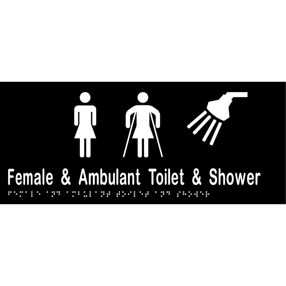 Female & Ambulant Toilet & Shower Sign - Vinyl - Black with White Infill