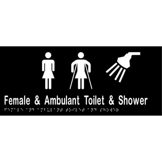 Female & Ambulant Toilet & Shower Sign - Vinyl - Black with White Infill