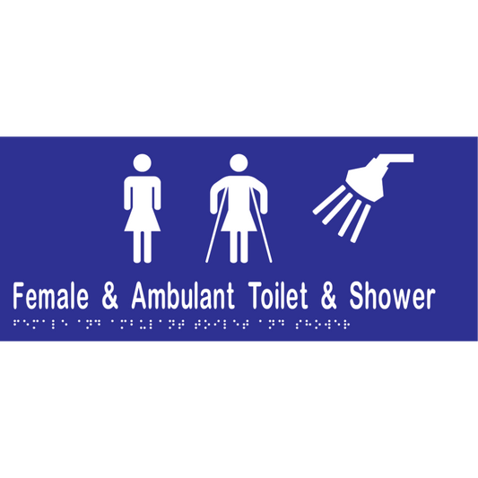 Female & Ambulant Toilet & Shower Sign -Vinyl - Blue with White Infill