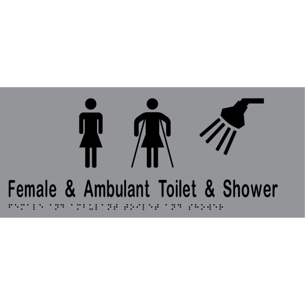 Female & Ambulant Toilet & Shower Sign - Vinyl - Silver with Black Infill