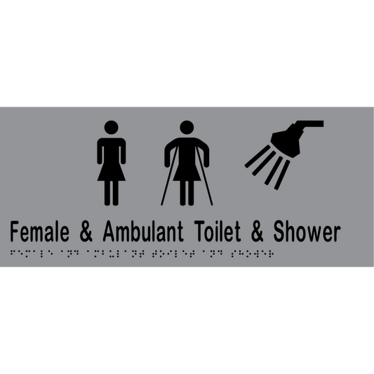 Female & Ambulant Toilet & Shower Sign - Vinyl - Silver with Black Infill
