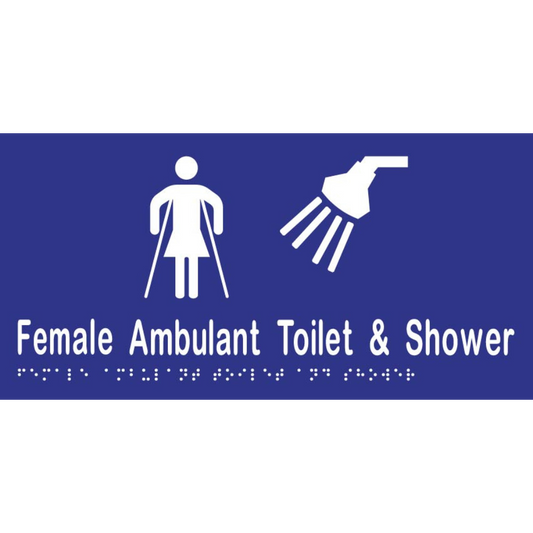 Female Ambulant Toilet & Shower Sign -Vinyl - Blue with White Infill