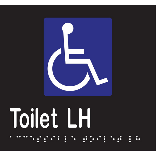 Accessible Toilet LH Braille Sign - Vinyl - Black with White Infill