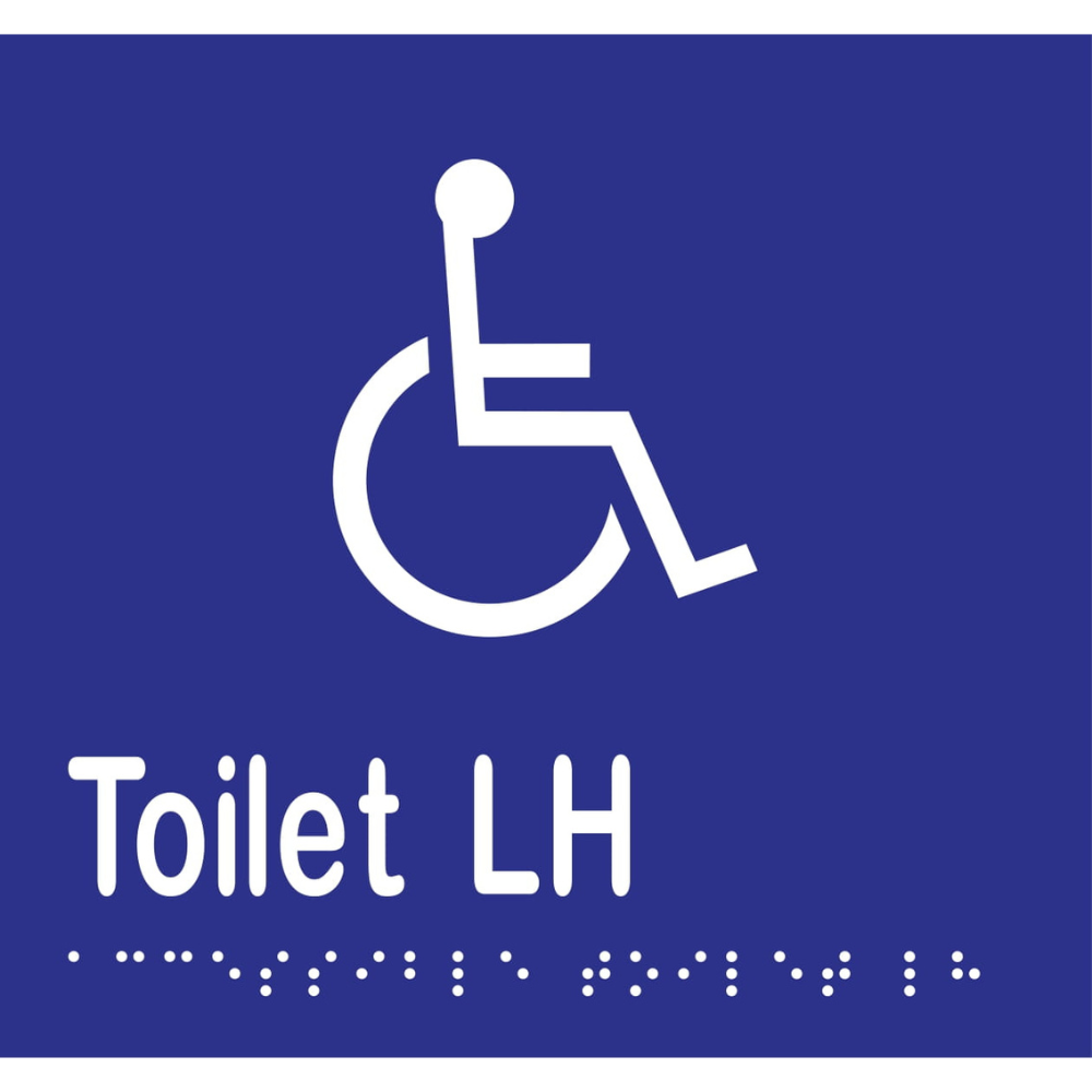 Accessible Toilet LH Braille Sign -Vinyl - Blue with White Infill