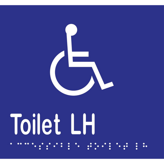 Accessible Toilet LH Braille Sign -Vinyl - Blue with White Infill