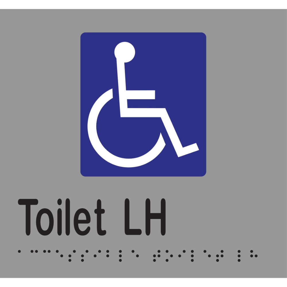 Accessible Toilet LH Braille Sign - Vinyl - Silver with Black Infill