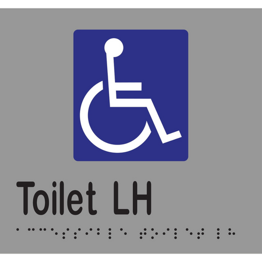 Accessible Toilet LH Braille Sign - Stainless Steel with Black Infill