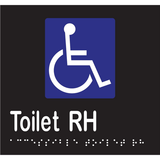 Accessible Toilet RH Braille Sign - Vinyl - Black with White Infill
