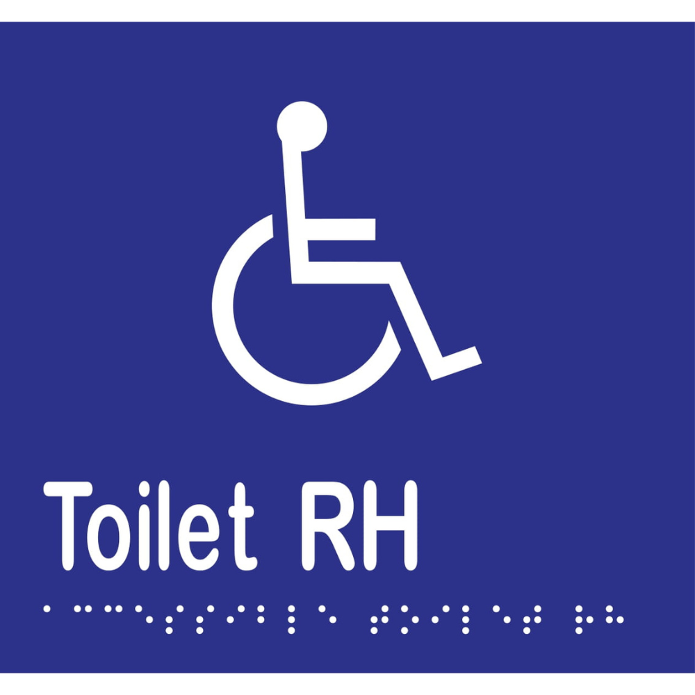 Accessible Toilet RH Braille Sign -Vinyl - Blue with White Infill