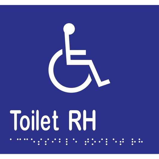 Accessible Toilet RH Braille Sign -Vinyl - Blue with White Infill