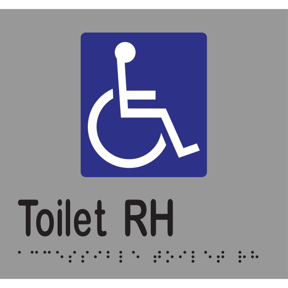 Accessible Toilet RH Braille Sign - Vinyl - Silver with Black Infill