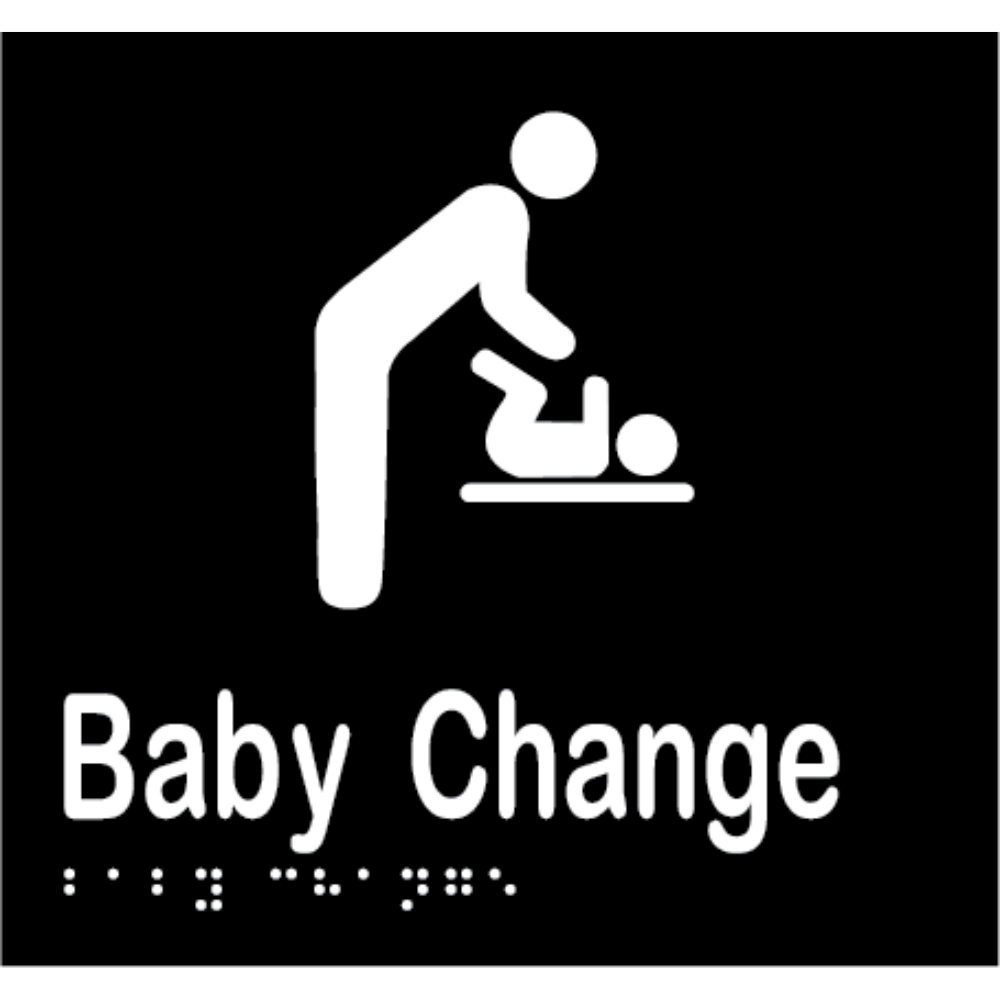 Baby Change Braille Sign - Vinyl - Black with White Infill