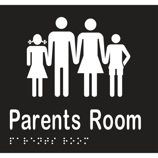 Parents Room Braille Sign - Vinyl - Black with White Infill