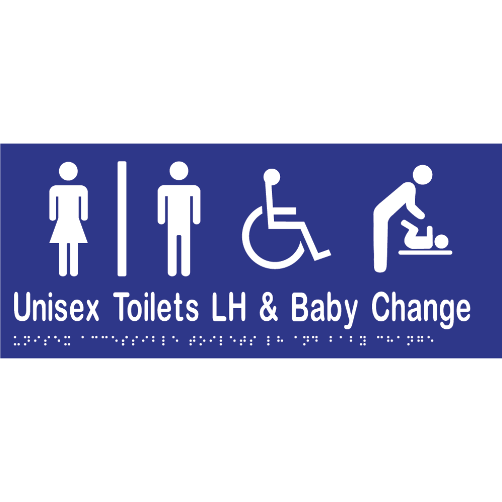 Uni Acc Tlts Div LH & Baby Change Braille Sign -Vinyl - Blue with White Infill