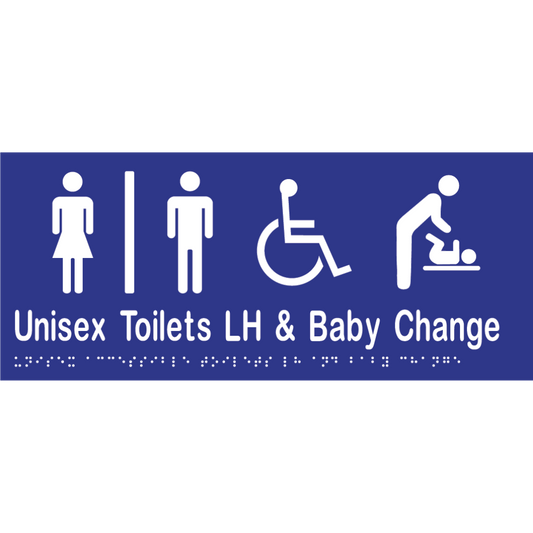 Uni Acc Tlts Div LH & Baby Change Braille Sign -Vinyl - Blue with White Infill