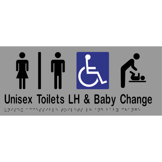 Uni Acc Tlts Div LH & Baby Change Braille Sign - Vinyl - Silver with Black Infill
