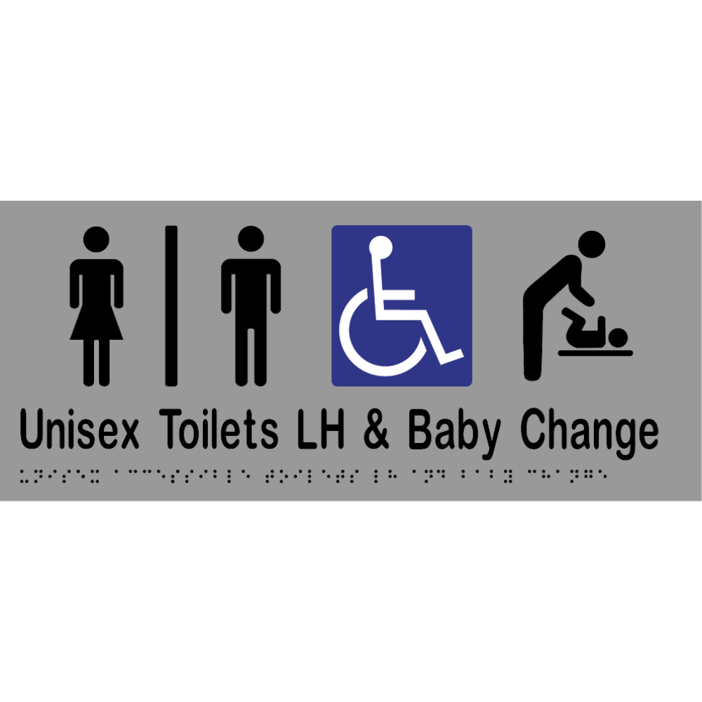 Uni Acc Tlts Div LH & Baby Change Braille Sign - Stainless Steel with Black Infill