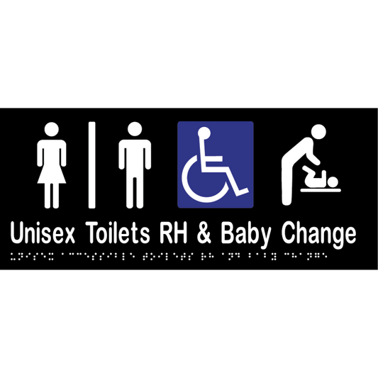 Uni Acc Tlts Div RH & Baby Change Braille Sign - Vinyl - Black with White Infill
