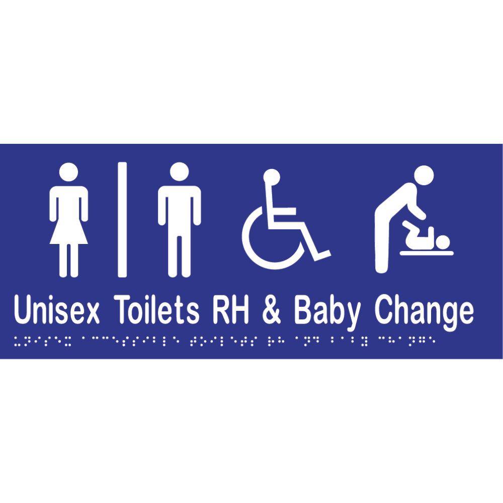 Uni Acc Tlts Div RH & Baby Change Braille Sign -Vinyl - Blue with White Infill
