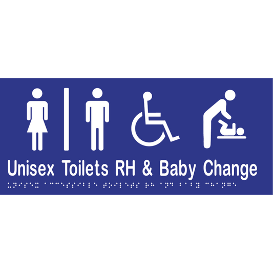 Uni Acc Tlts Div RH & Baby Change Braille Sign -Vinyl - Blue with White Infill