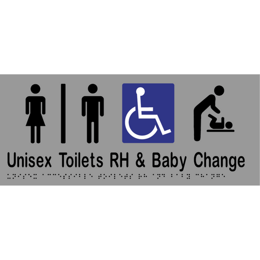 Uni Acc Tlts Div RH & Baby Change Braille Sign - Vinyl - Silver with Black Infill
