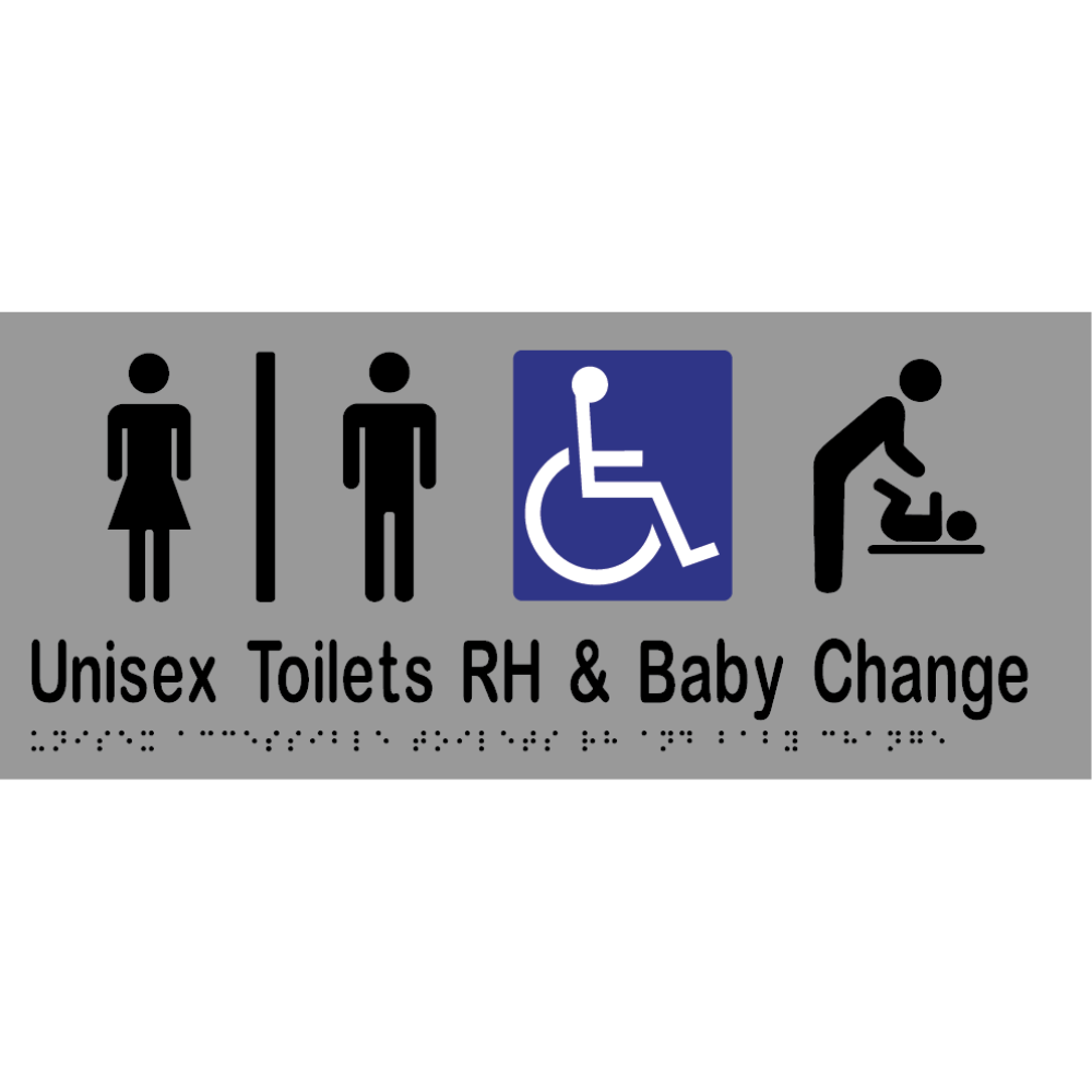 Uni Acc Tlts Div RH & Baby Change Braille Sign - Stainless Steel with Black Infill