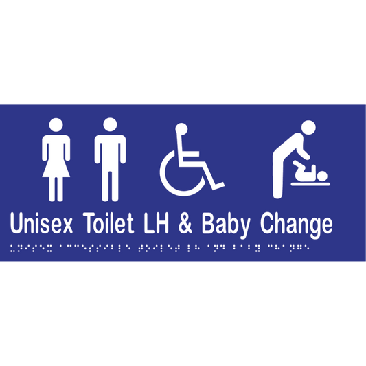 Uni Acc Toilet LH & Baby Change Braille Sign -Vinyl - Blue with White Infill