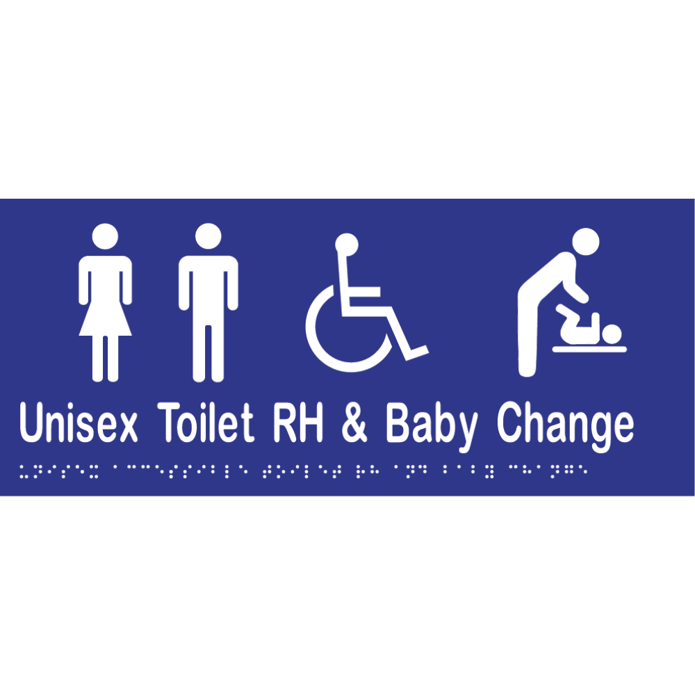 Uni Acc Toilet RH & Baby Change Braille Sign -Vinyl - Blue with White Infill