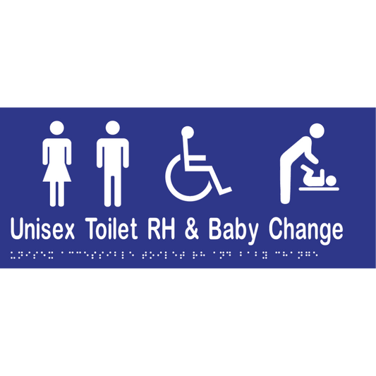 Uni Acc Toilet RH & Baby Change Braille Sign -Vinyl - Blue with White Infill